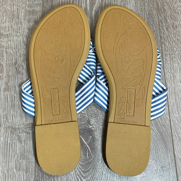 NWOT West Loop Blue and White Striped Bow Sandals Slides L (9/10) - Picture 4 of 8